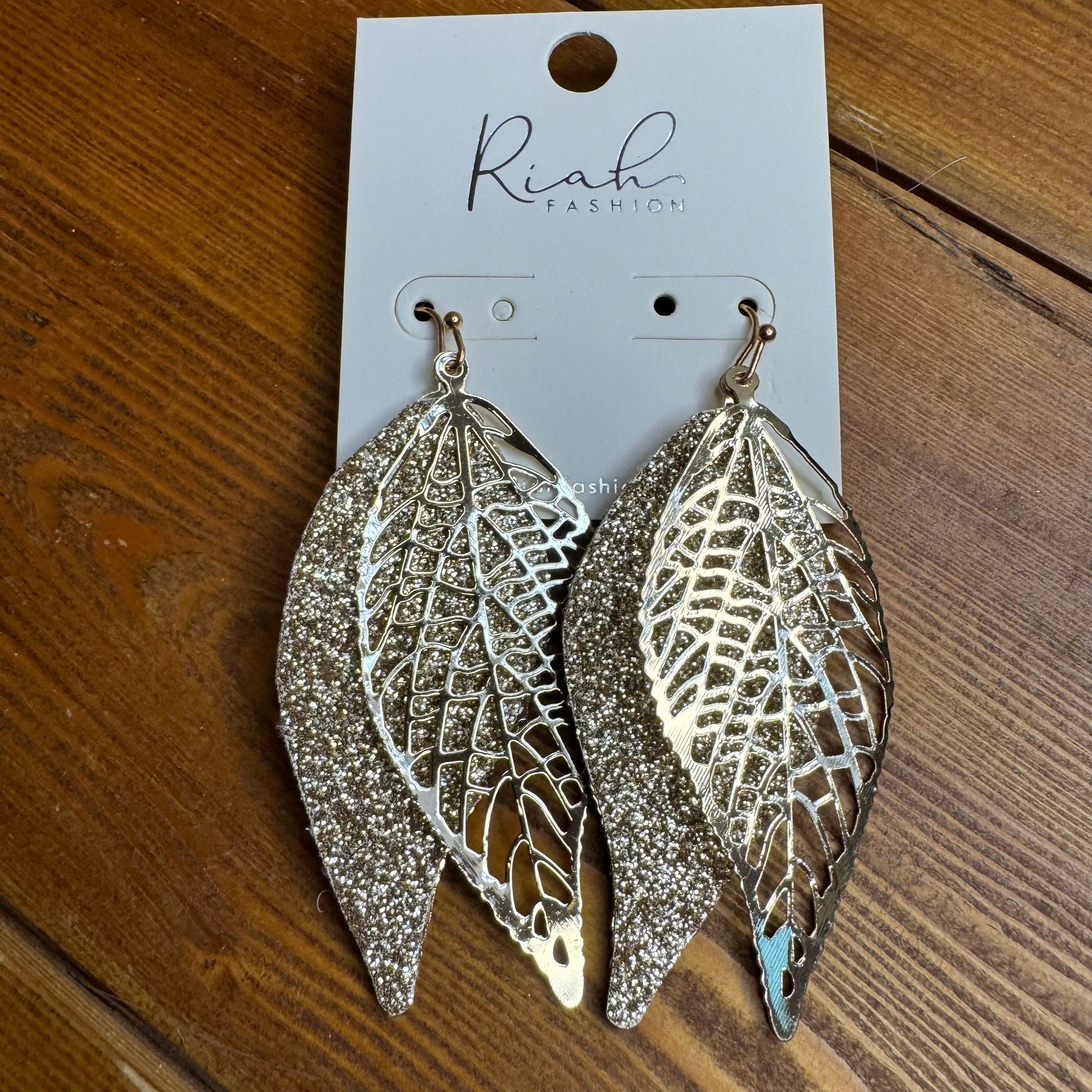 Riah Brand Gold or Silver Tone Leaf Layered Earrings 2.5 inch
