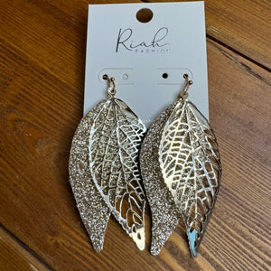 Riah Brand Gold or Silver Tone Leaf Layered Earrings 2.5 inch