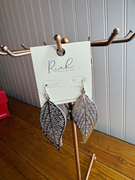 Riah Brand Gold or Silver Tone Leaf Layered Earrings 2.5 inch