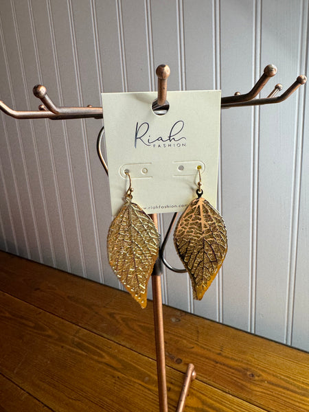 Riah Brand Gold or Silver Tone Leaf Layered Earrings 2.5 inch